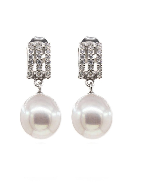 Aretes de barra Nupcial de plata P 925 con acabado baño rodio perla Aretes de barra Nupcial de plata P 925 con acabado baño rodio perla