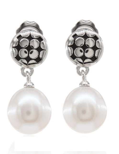 Aretes de círculo Mayfer Joyería de plata P 925 con acabado baño rodio perla