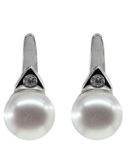 Aretes de círculo de plata P 925 con acabado baño rodio perla 1