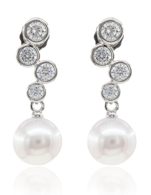 Aretes de barra Mayfer Joyería de plata P 925 con acabado baño rodio perla