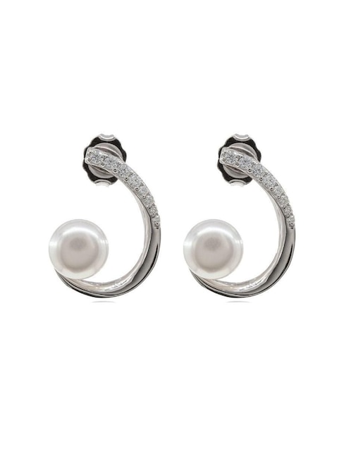 Aretes Mayfer Joyería de plata P 925 con acabado baño rodio perla