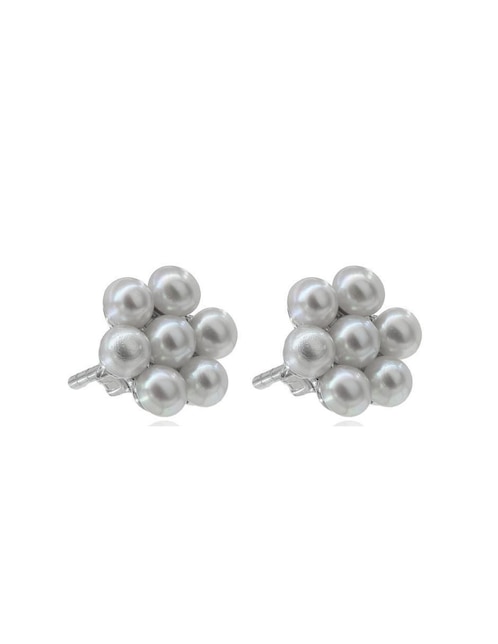 Broqueles de flor Mayfer Joyería de plata P 925 con acabado baño rodio perla