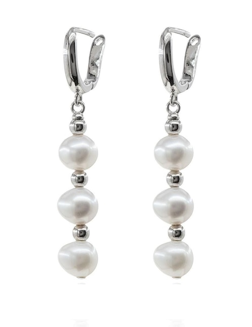 Aretes de barra Mayfer Joyería de plata P 925 con acabado baño rodio perla