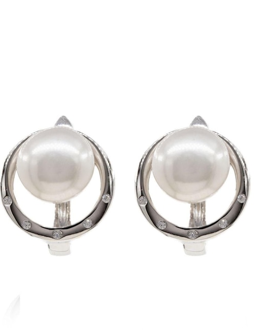 Broqueles circulares Mayfer Joyería de plata P 925 con acabado baño rodio perla