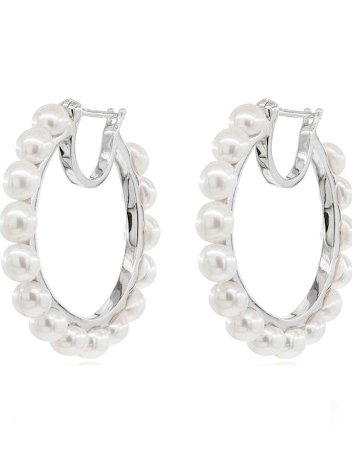 Arracadas Mayfer Joyería de plata P 925 con acabado baño rodio perla