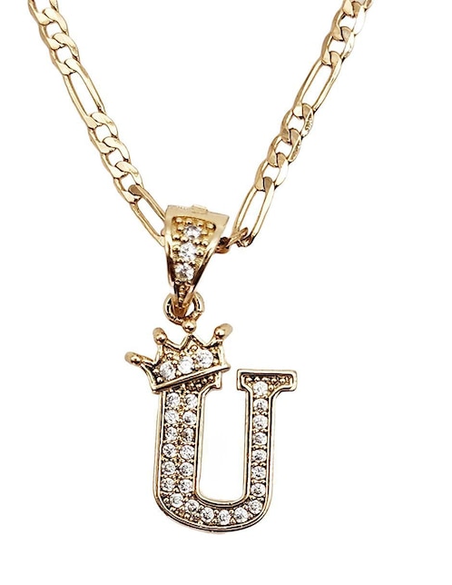 Collar con dije de letra u Moon Letras de oro laminado 10 K