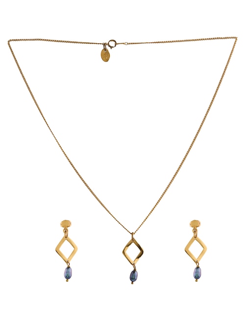 Aretes y collar de rombo de plata P 925 perla 1