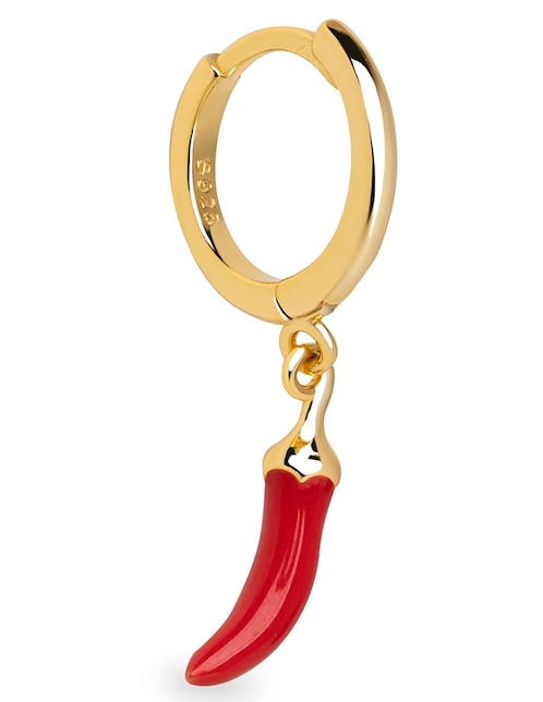 Arete corto de chile Red Hot de plata 18 k con acabado baño de oro 1
