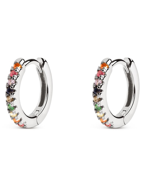Aretes cortos Singularu Colors de plata con acabado baño rodio circonita