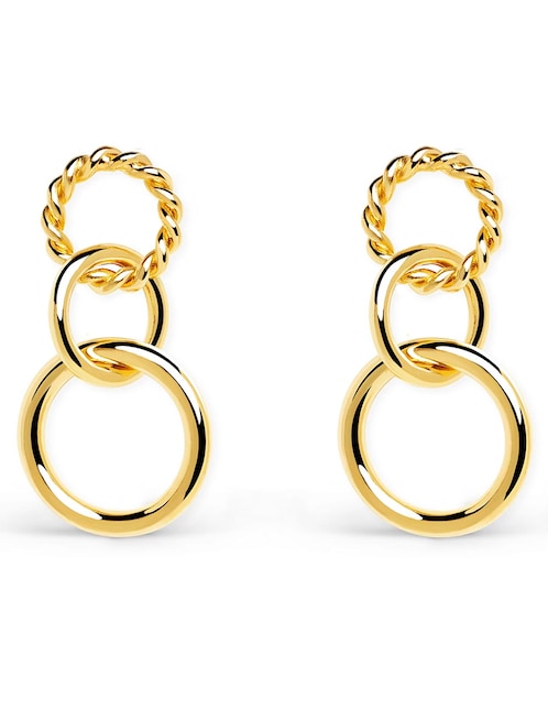Aretes cortos circulares Circles Twist 18 K con acabado baño de oro. 1