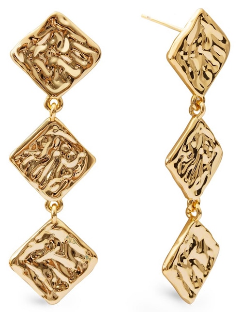 Aretes largos de rombos con acabado de oro 18 K 1