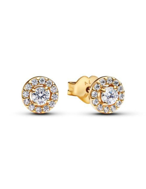 Aretes redondos Pandora Timeless con acabado baño de oro zirconia cúbica