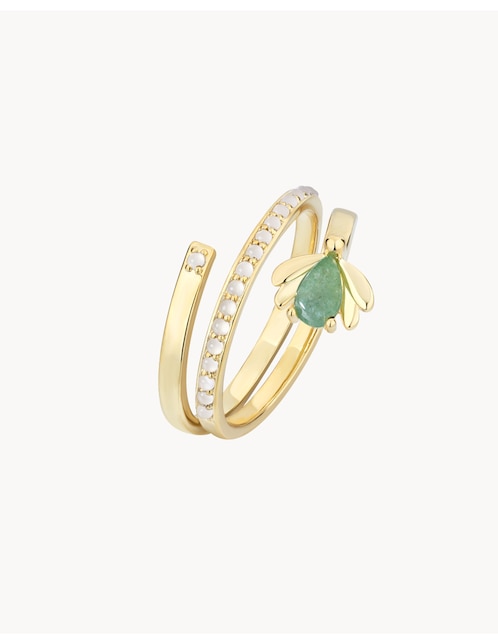 Anillo con gema de luciérnaga Apodemia Firefly jade con acabado baño de oro