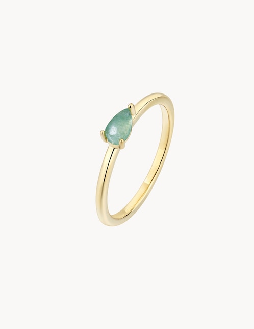 Anillo con gema de gota Apodemia Firefly jade con acabado baño de oro