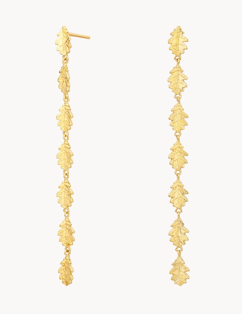 Aretes largos de hoja Apodemia Into the Woods baño de oro 18 k