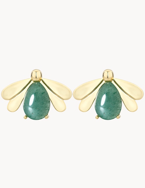 Aretes cortos de luciérnaga Firefly con acabado baño de oro 18 K jade