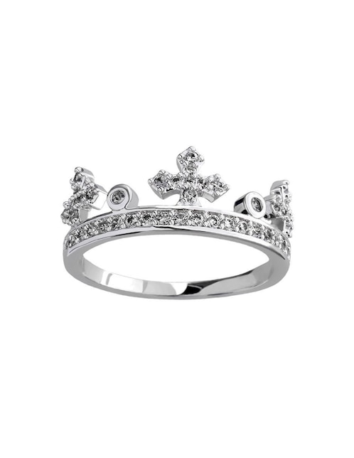 Anillo con gema de corona Ocean Heart Elegance cristal con acabado baño de oro blanco