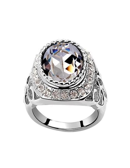 Anillo multi gemas cuadrado Ocean Heart Elegance cristal con acabado baño de oro blanco