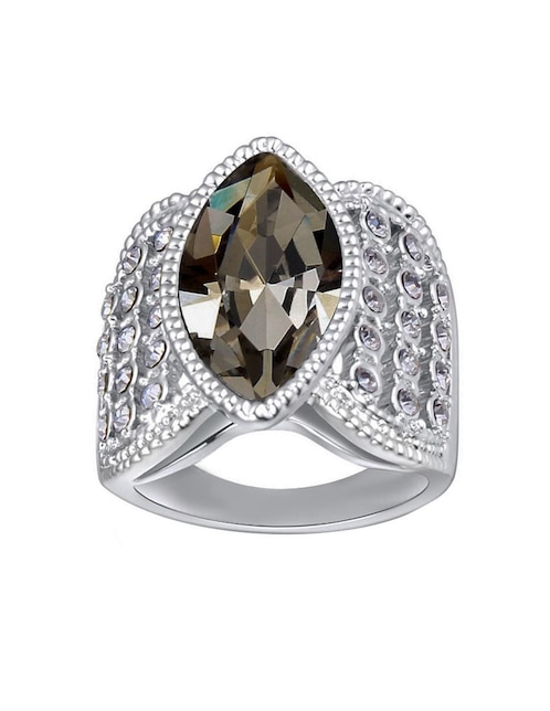 Anillo multi gemas ovalado Ocean Heart Elegance cristal con acabado baño de oro blanco