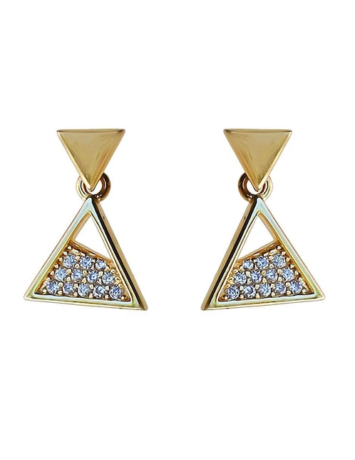 Aretes triangulares Sofia Blum de plata P 925 con acabado chapa de oro circonita