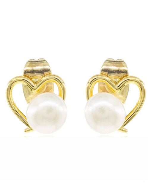 Broqueles de corazón Mayfer Joyería con acabado brillante perla