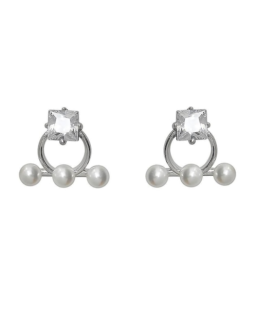 Aretes circulares Sofia Blum de plata P 925 con acabado baño rodio circonita