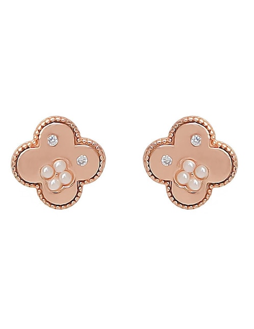 Aretes de flor Sofia Blum de plata P 925 con acabado baño de oro rosa perla