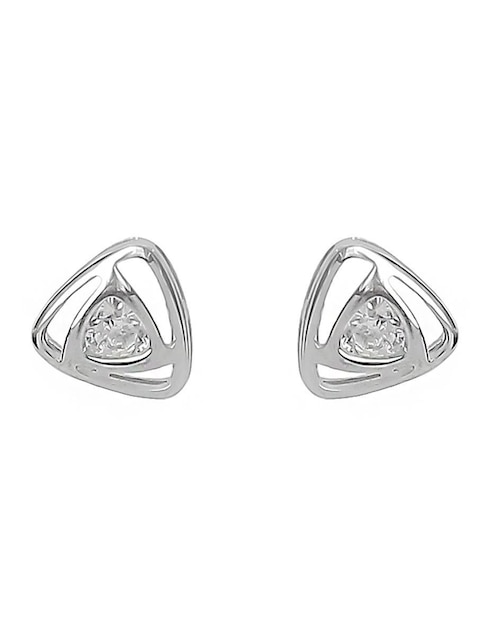 Aretes triangulares Sofia Blum de plata P 925 con acabado baño rodio circonita