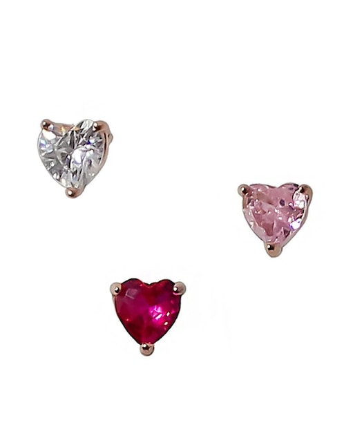 Set de aretes de corazón Sofia Blum de plata P 925 con acabado baño de oro rosa circonita