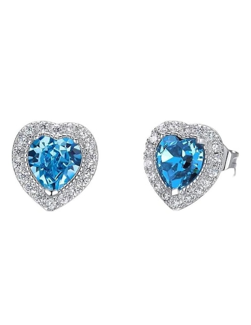 Aretes de corazón Mayfer Joyería con acabado baño rodio cristal