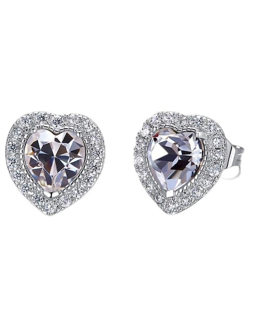 Aretes de corazón Mayfer Joyería con acabado baño rodio cristal
