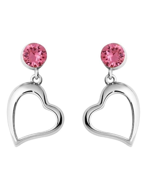 Aretes de corazón Mayfer Joyería con acabado baño rodio cristal