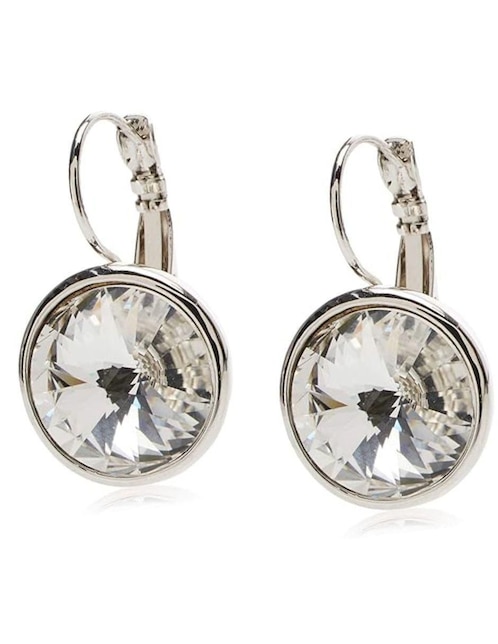 Aretes redondos Mayfer Joyería con acabado baño rodio cristal