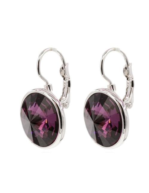 Aretes circulares Mayfer Joyería con acabado baño rodio cristal