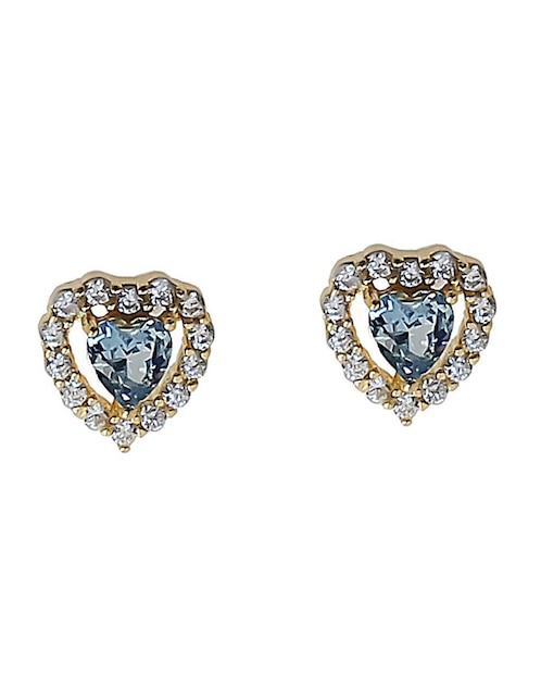 Aretes de corazón de plata P 925 con acabado chapa de oro circonita