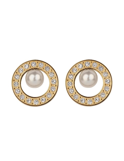Aretes circulares Luckyly Emy con acabado baño de oro perla