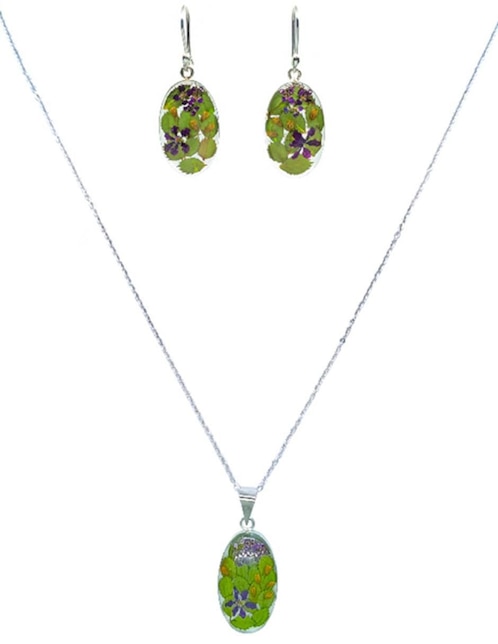 Aretes y collar Hiedra Morada de plata P925 1