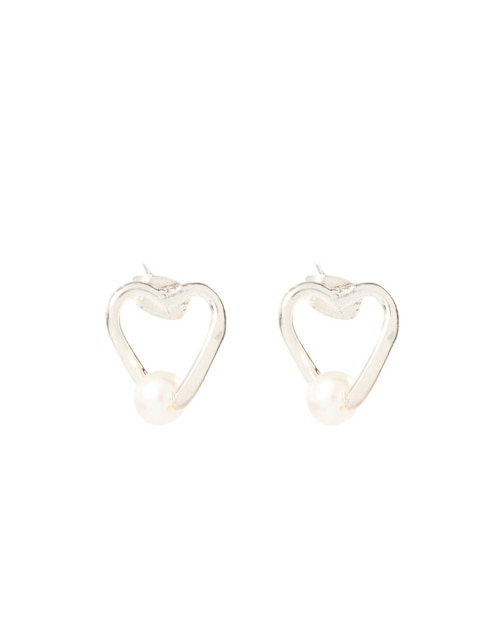 Aretes de corazón de plata P 925 con acabado brillante perla 1