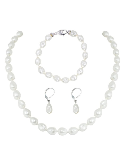 Aretes, collar y pulsera Perlas de Mallorca perla Aretes, collar y pulsera Perlas de Mallorca perla