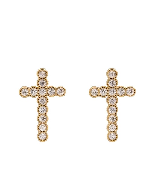 Aretes de cruz Oro Angelus con acabado pavé zirconia