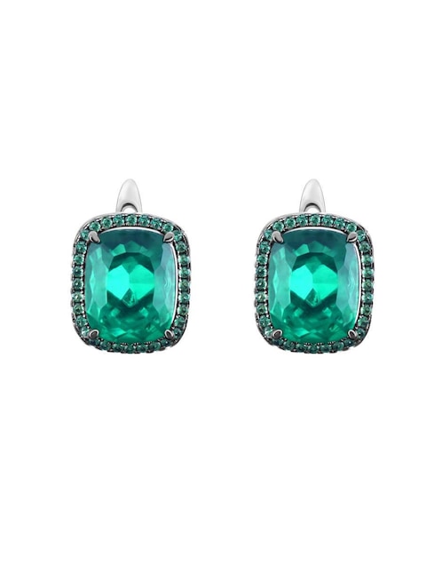 Broqueles cuadrados Gladkova Joyería de plata P 925 con acabado pavé esmeralda