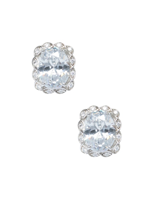 Aretes ovalados Vintage de plata P 925 con acabado brillante zirconia 1