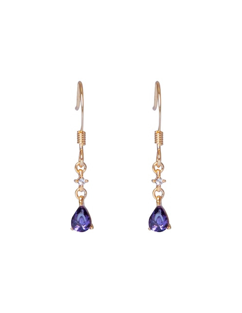 Aretes largos de gota Teardrop Amatista con acabado brillante cristal 1