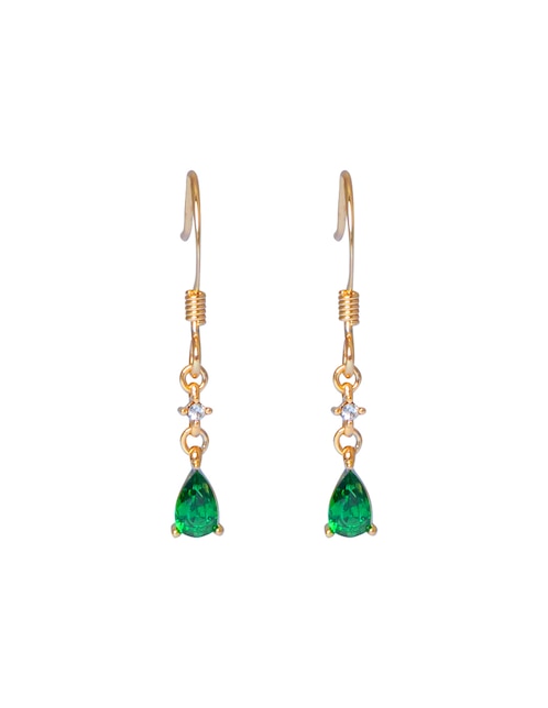 Aretes de gota Carré Teardrop Esmeralda con acabado brillante cristal