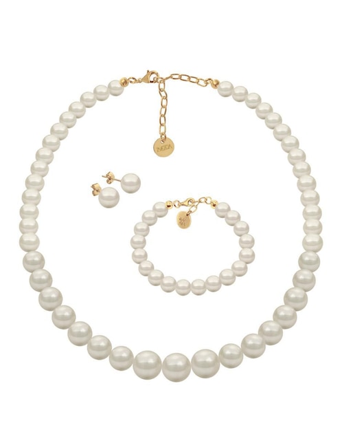 Aretes, collar y pulsera Aurore 18 k perla de cristal 1