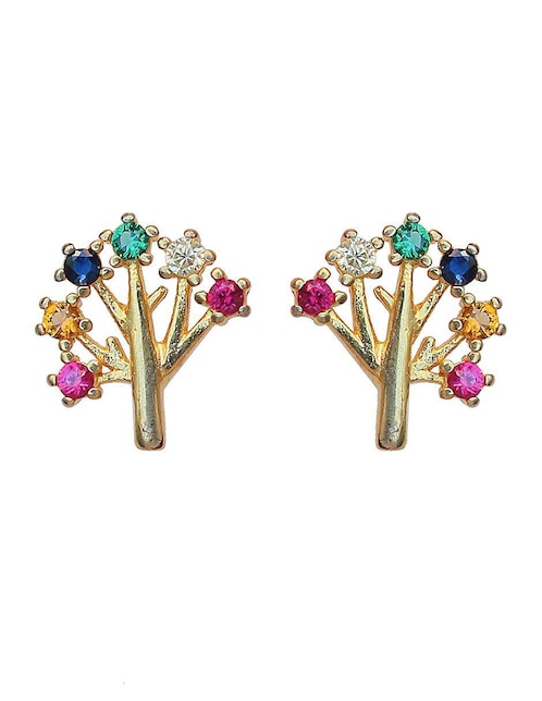 Aretes de árbol Sofia Blum de plata P 925 con acabado chapa de oro circonita