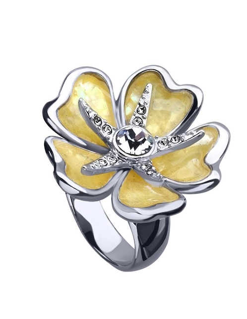 Anillo multi gemas de flor Ocean Heart Elegance cristal con acabado baño de oro blanco