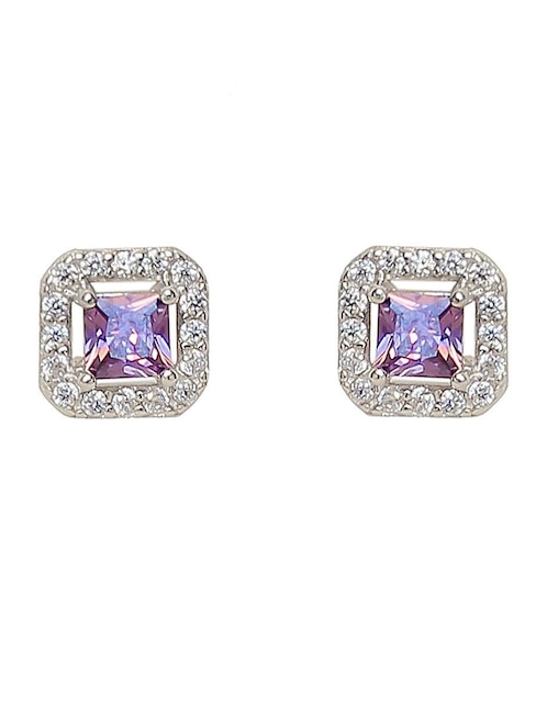 Aretes cuadrados Sofia Blum de plata P 925 con acabado baño rodio circonita