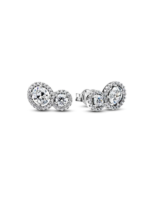 Aretes redondos Pandora de plata P 925 con acabado brillante zirconia cúbica