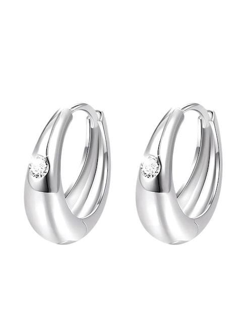 Aretes de aro Mink de plata P 925 con acabado brillante circonita